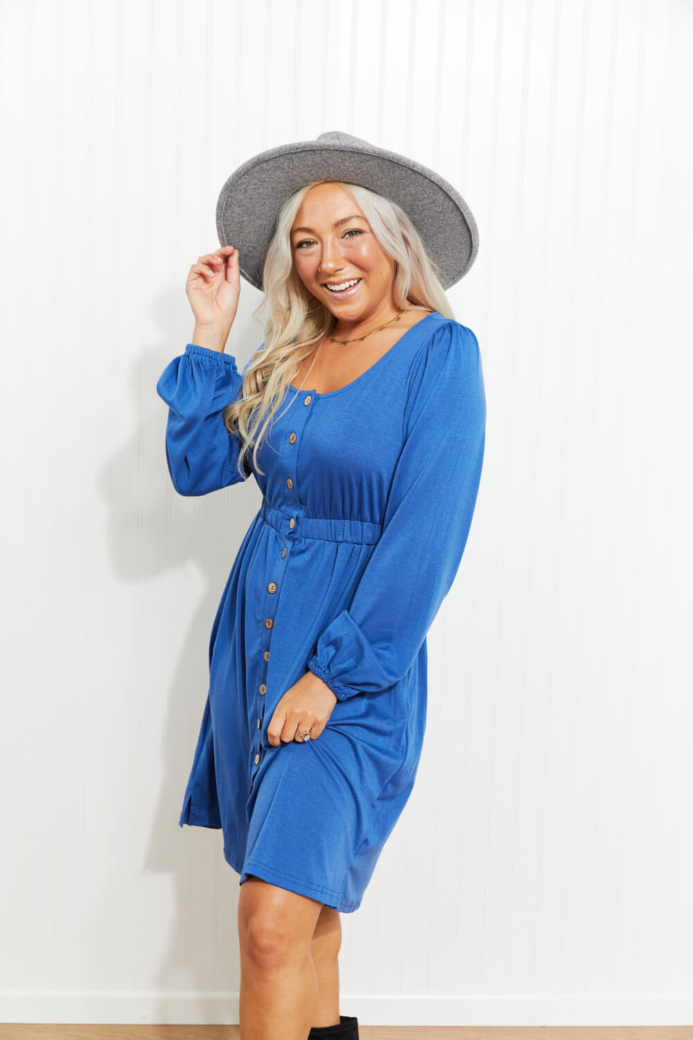 Scoop Neck Empire Waist Long Sleeve Mini Dress -