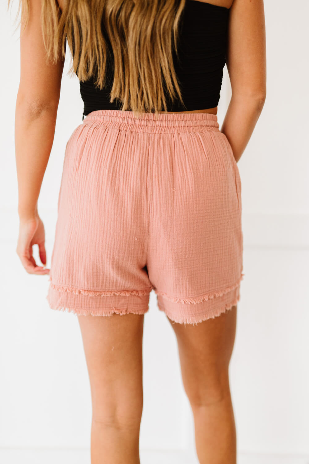 Cotton Bleu Kiss and Make Up Frayed Hem Shorts in Mauve -