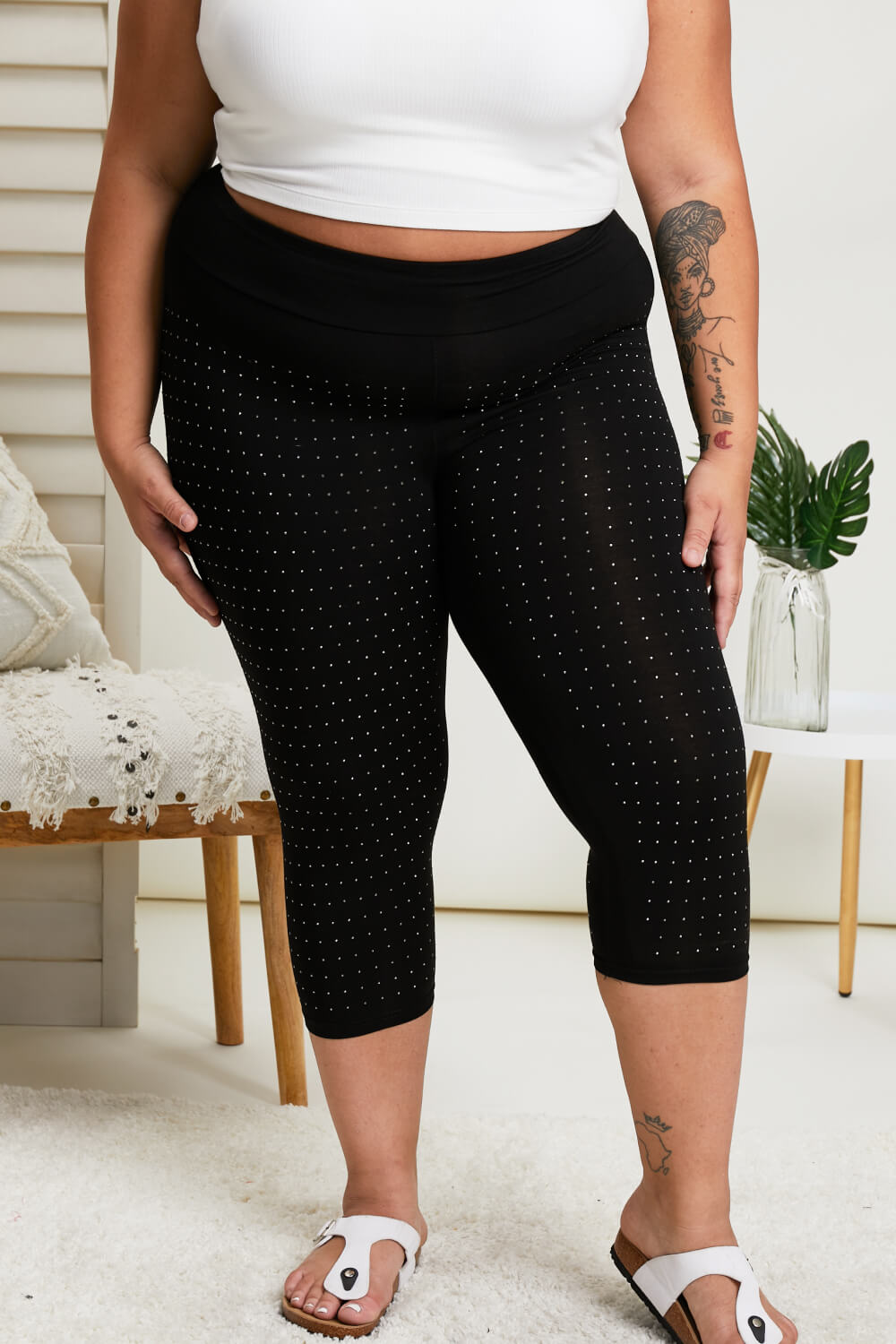 Vocal Fine By Me Studded Cropped Leggings -