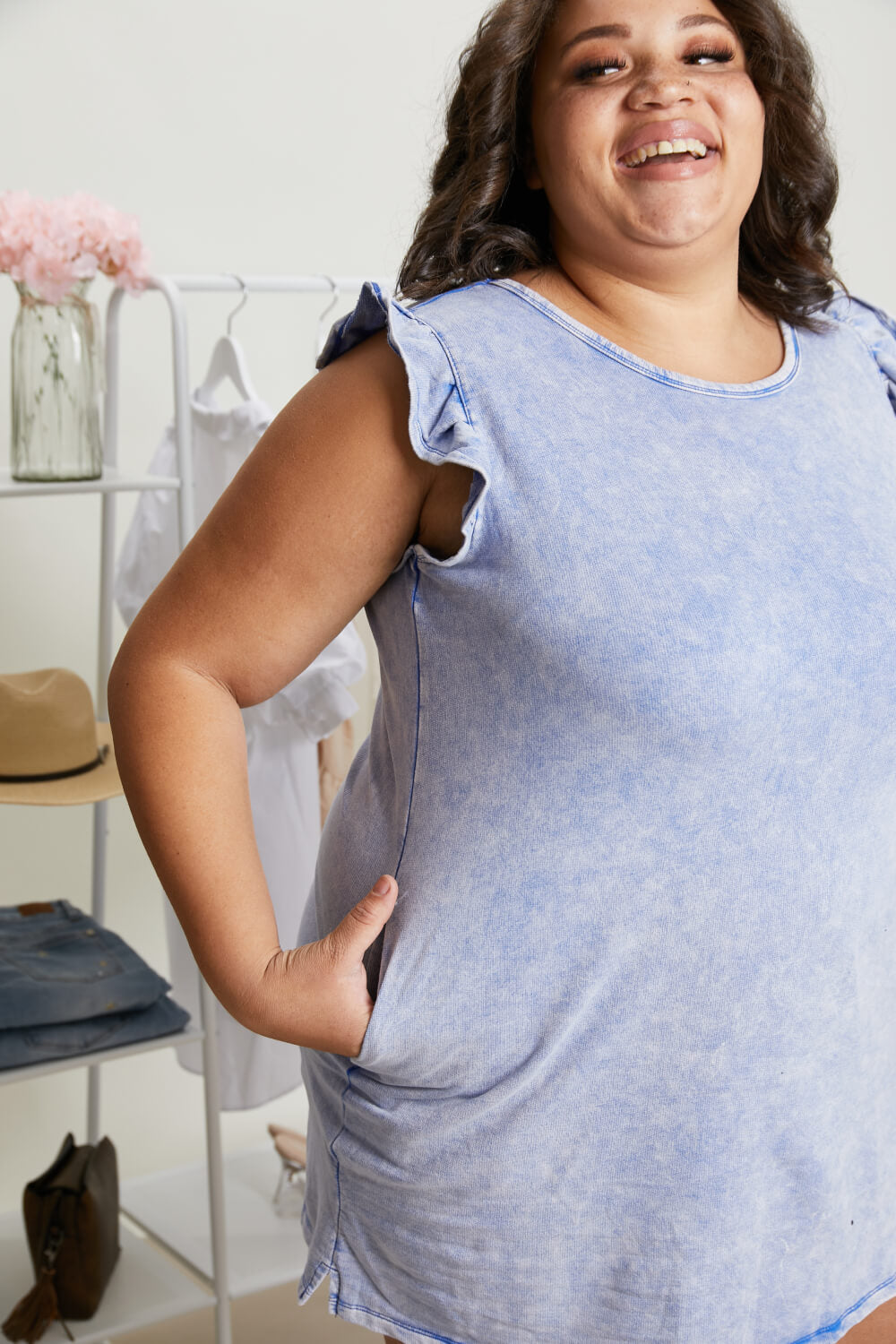 Sew In Love Cascade Springs Full Size Acid Wash Dress in Denim -