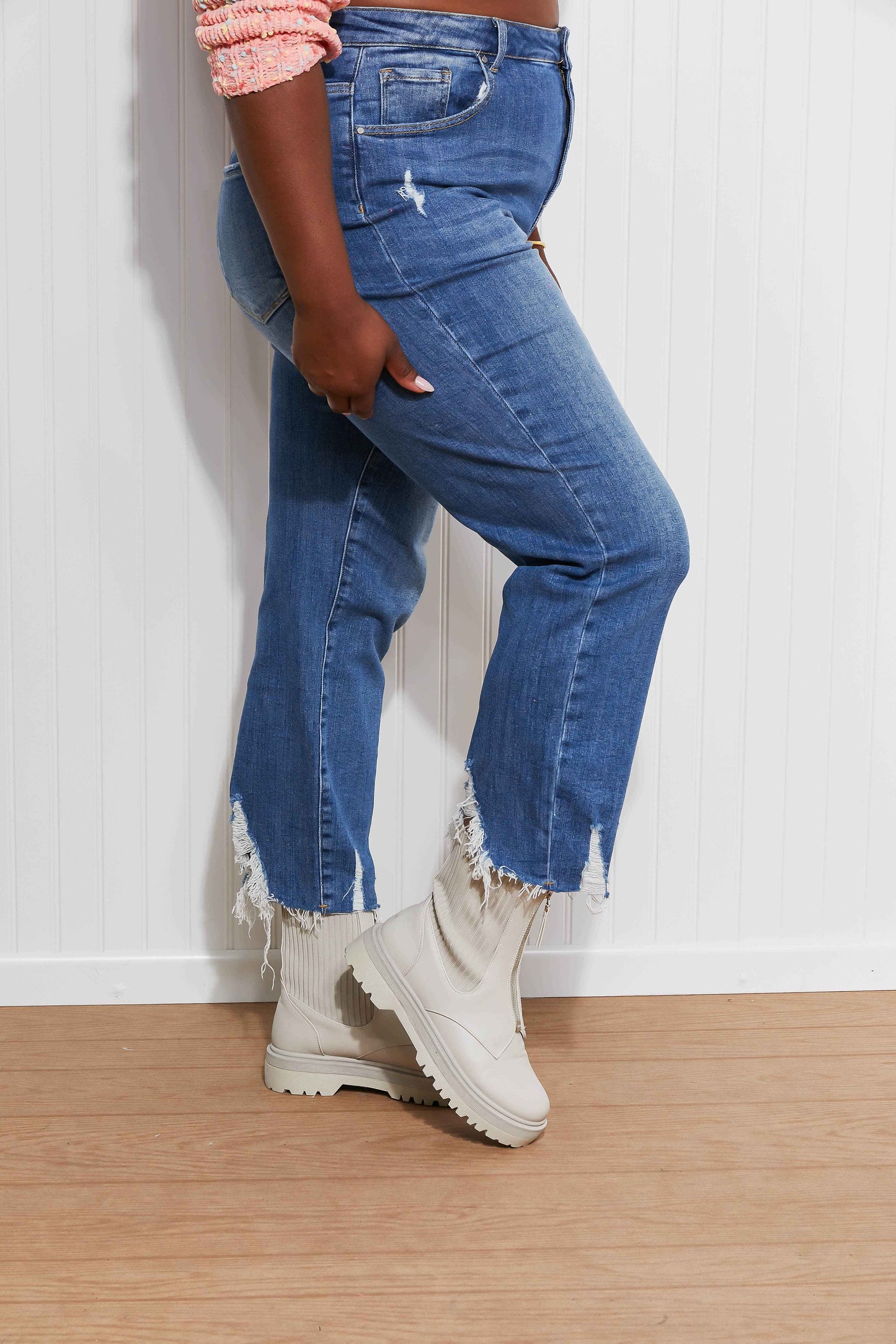 RISEN Anastasia Raw Hem Boyfriend Jeans -