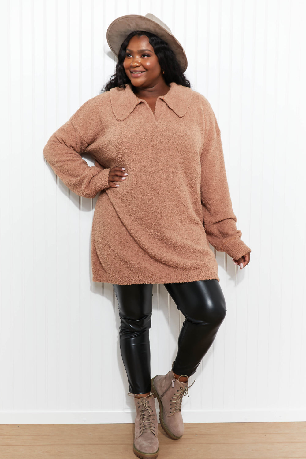 White Birch Stay Cozy Collared Sweater Dress -