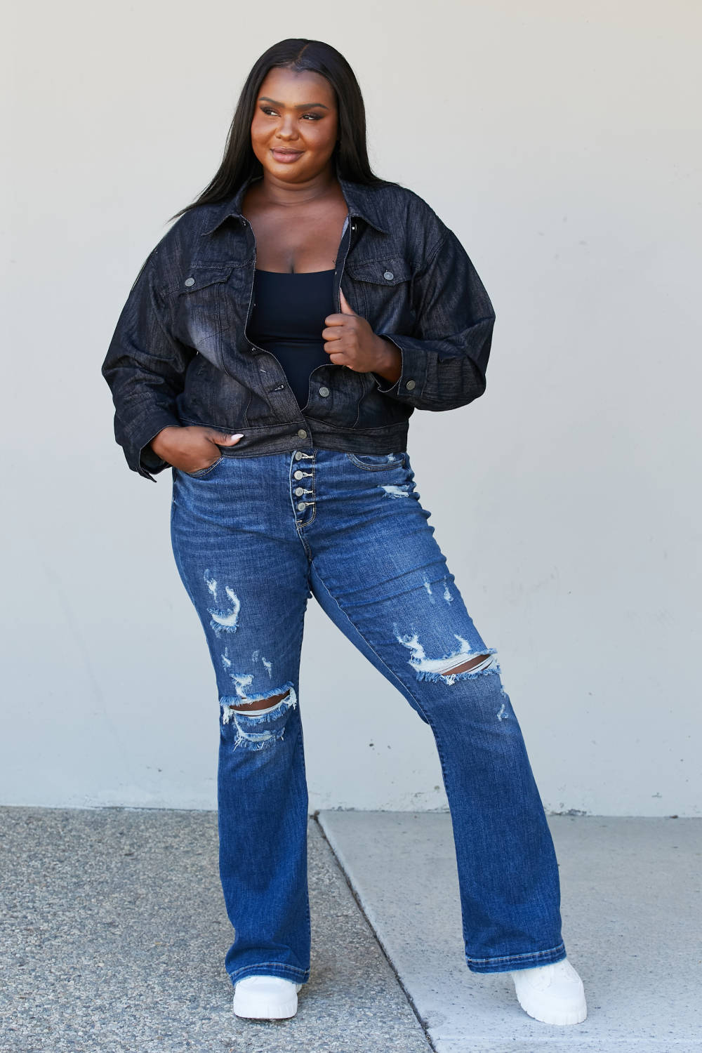Sew In Love Full Size Collared Denim Jacket -