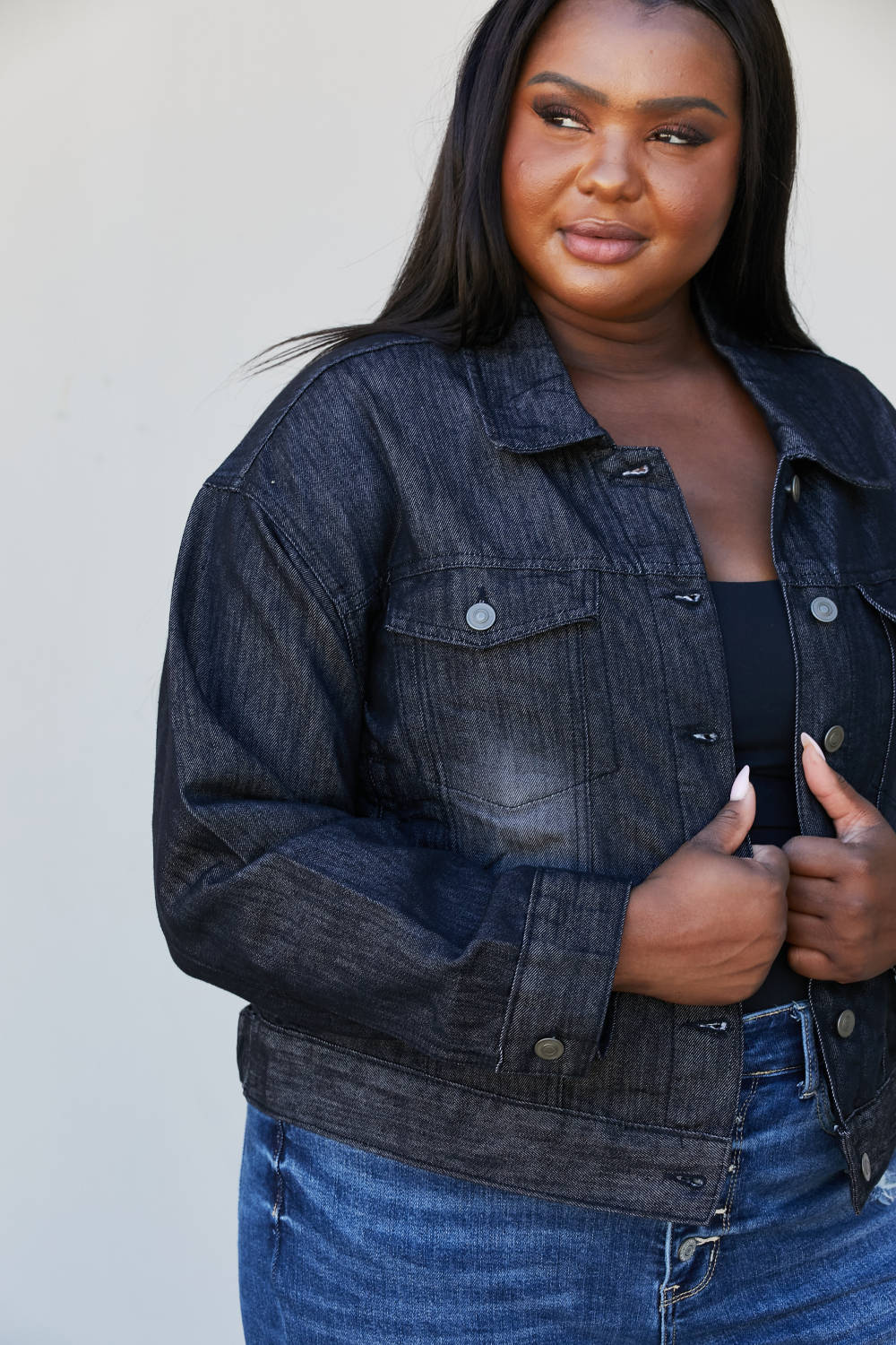 Sew In Love Full Size Collared Denim Jacket -