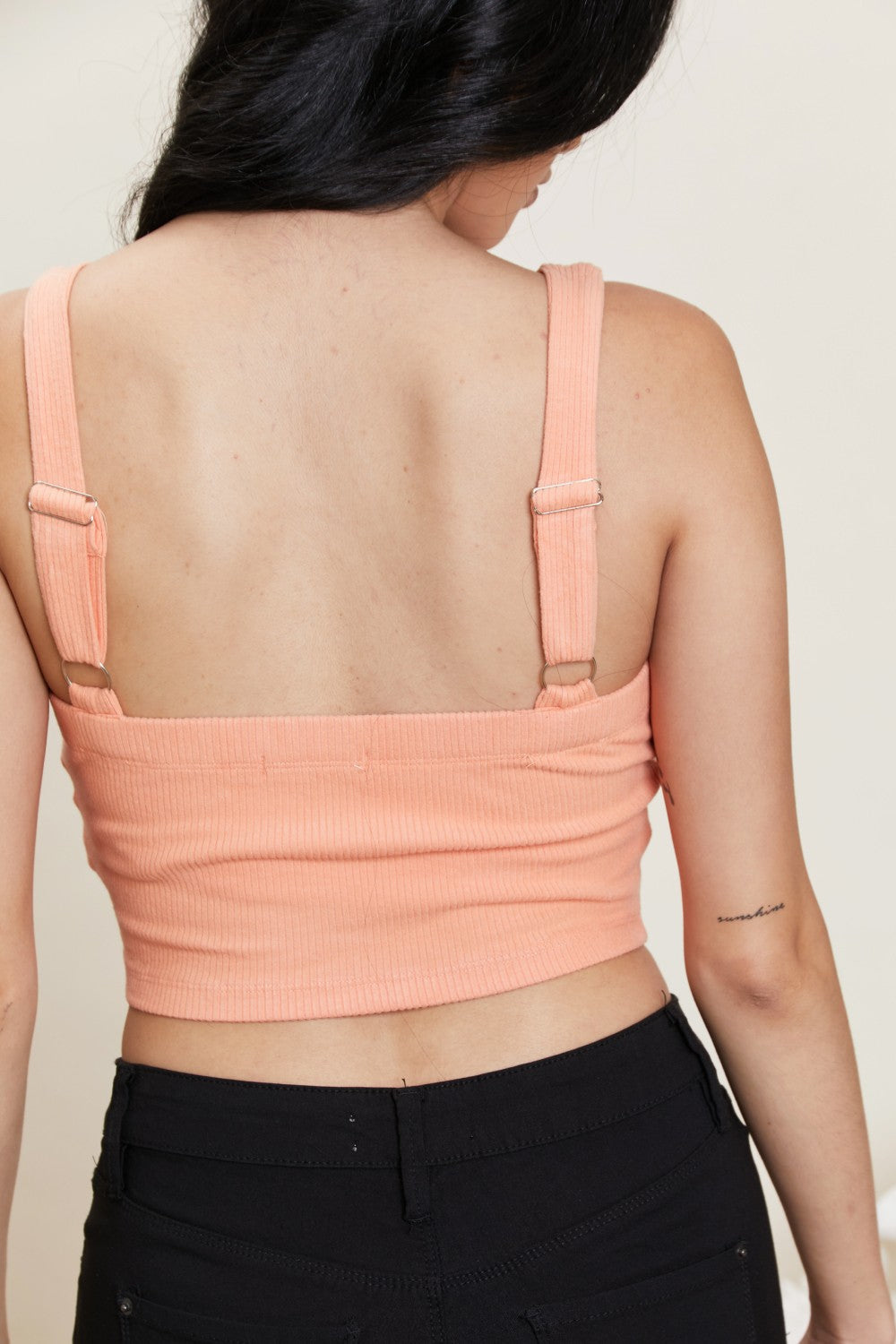 White Birch Sense of It All Cropped V-Neck Tank Top in Coral -