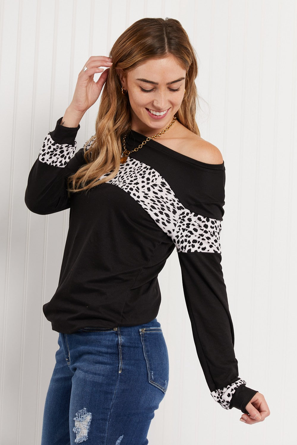 Acting Pro Wild for the Weekend Full Size Leopard Contrast Top -