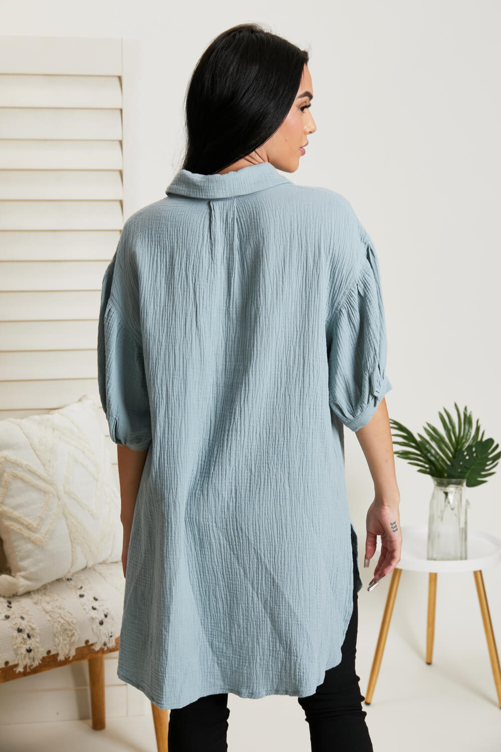 GeeGee La La Land Gauze Button-Up Tunic in Sage -