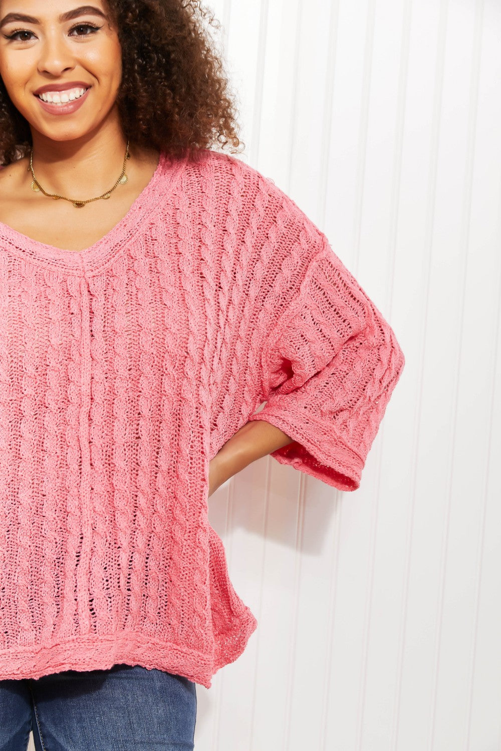 POL My Way Cable Knit Flare Sleeve Sweater -