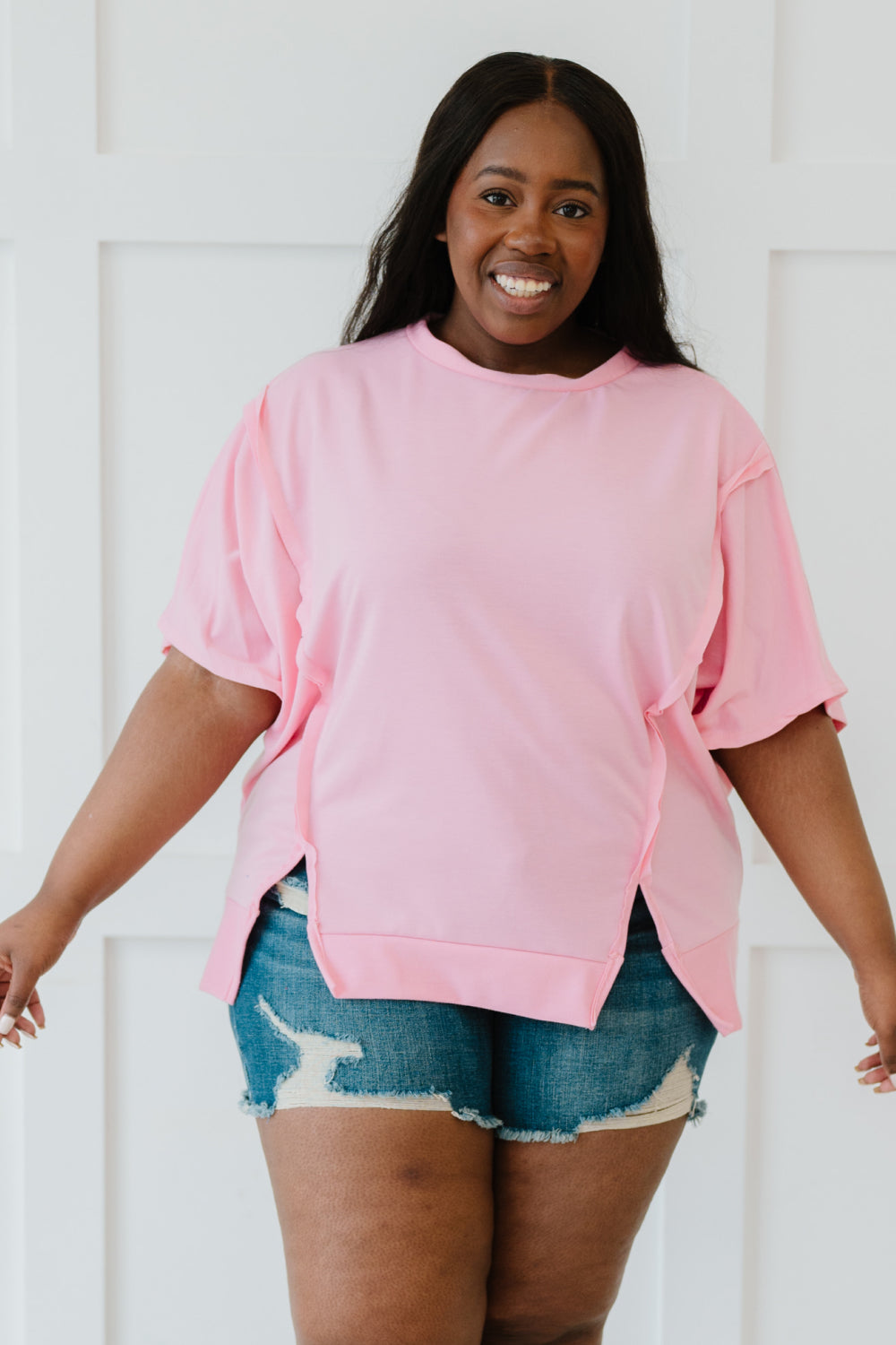 Sew In Love Sippin' Lemonade French Terry Top in Pink -