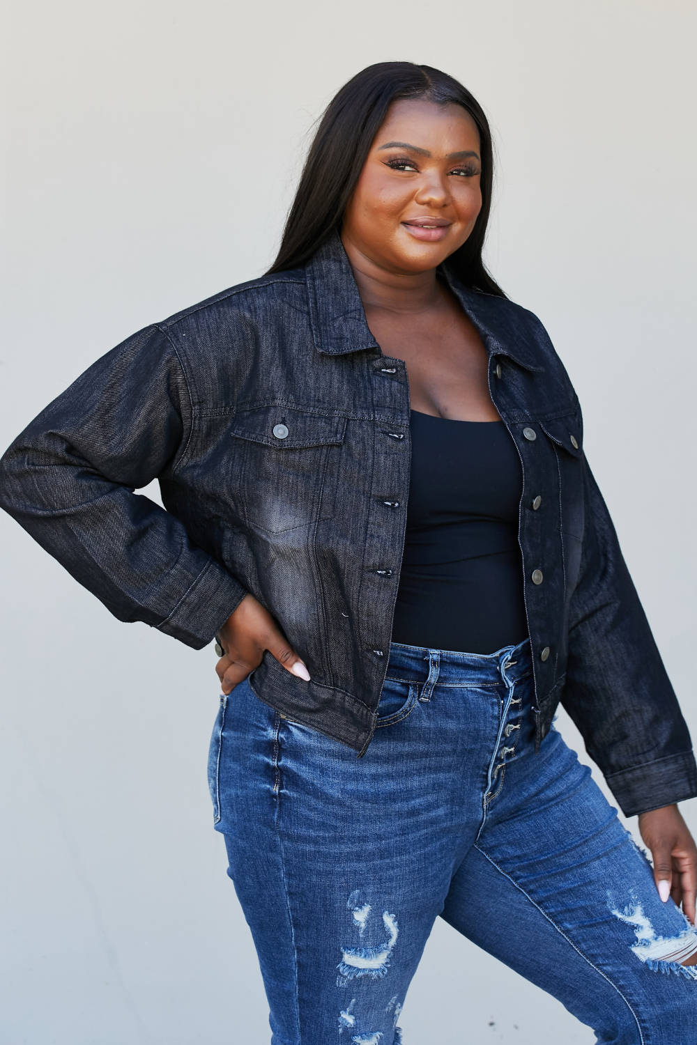 Sew In Love Full Size Collared Denim Jacket -