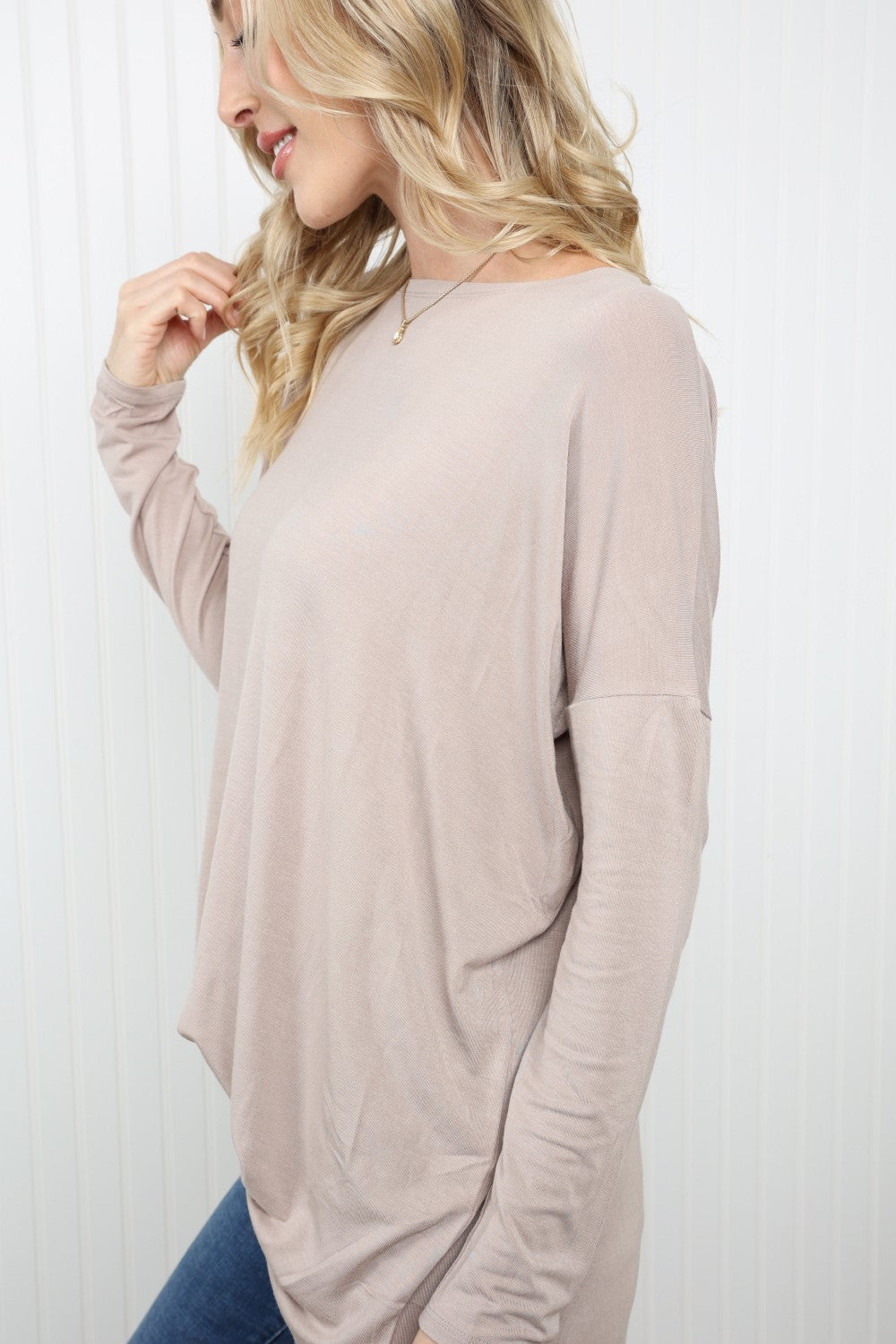 Zenana Full Size Round Neck Dropped Shoulder Tunic Top in Ash Mocha -