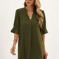 Puff Sleeve Notched Mini Shift Dress - Green / S
