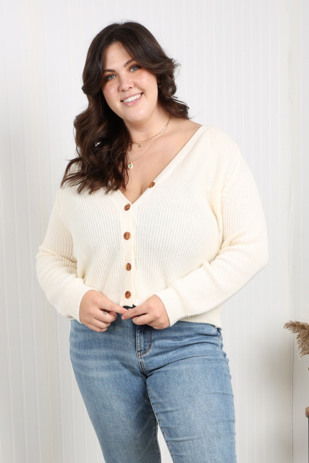 Heimish Full Size Button Front Ribbed Cardigan -