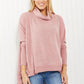 Zenana Love and Cuddles Full Size Cowl Neck Poncho Sweater in Light Rose -