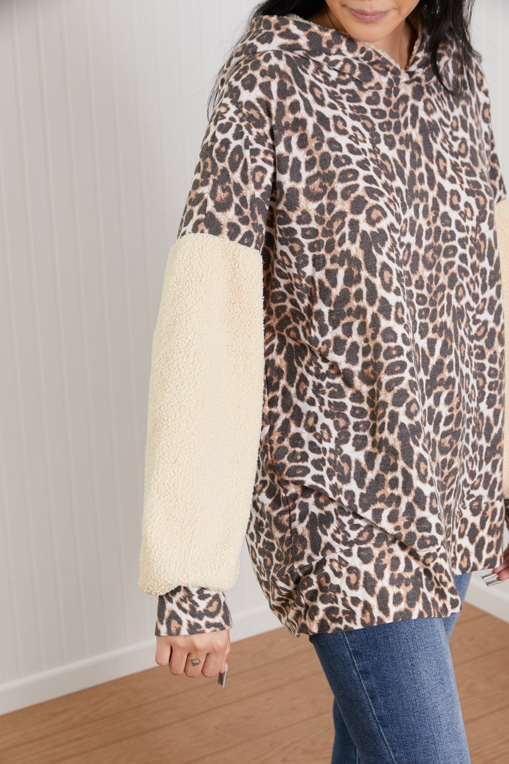 Jade By Jane Wild Side Leopard Hoodie with Teddy Sleeves -