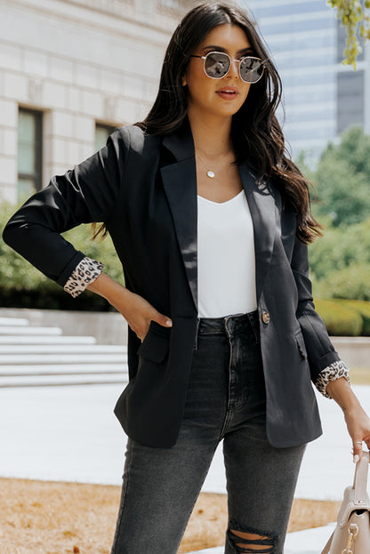 Leopard Lining One-Button Blazer - Black / S