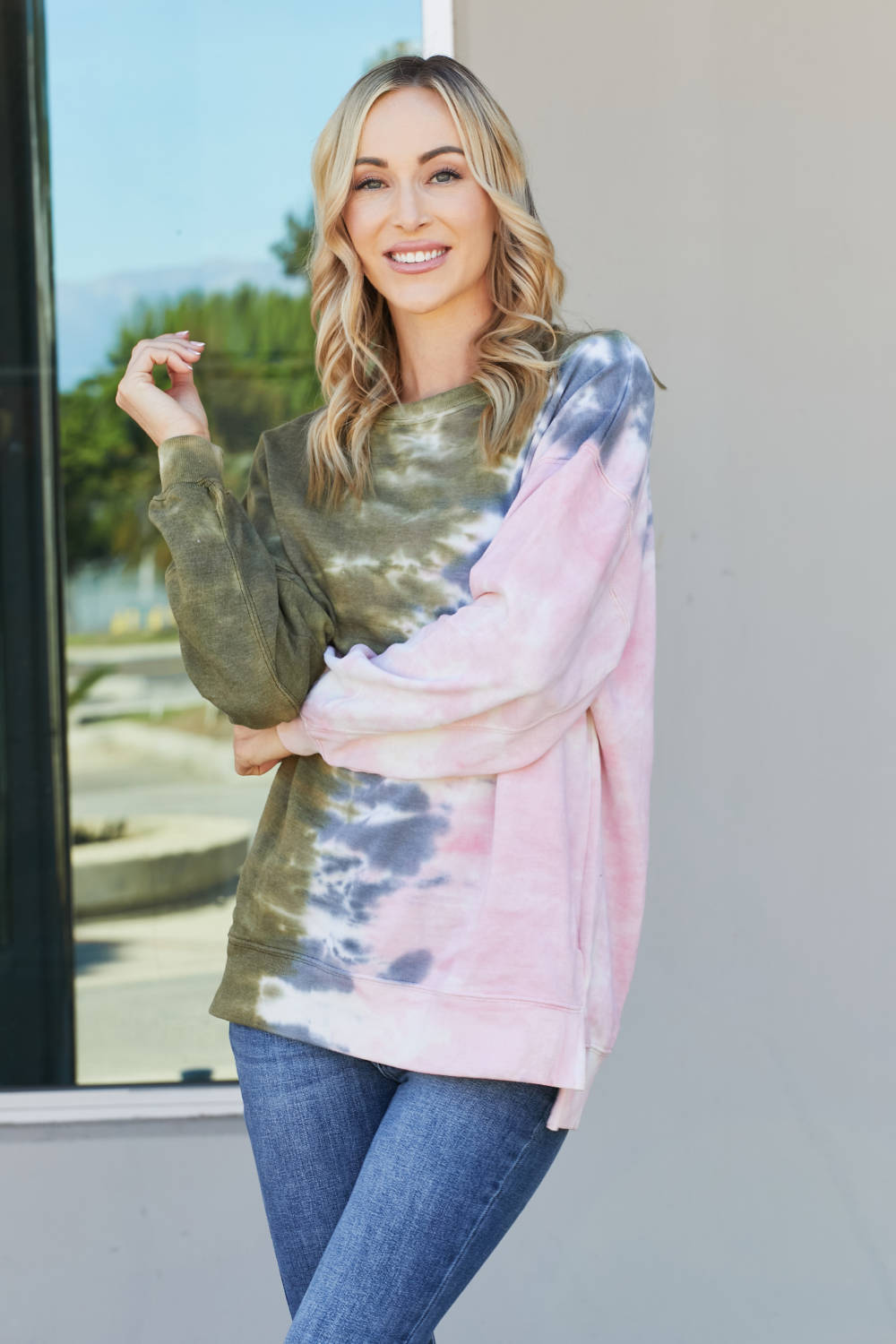 Sew In Love Full Size Tie-Dye Seam Detail Sweatshirt -