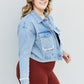 Andree by Unit Full Size Pearl Trim Cropped Denim Jacket -