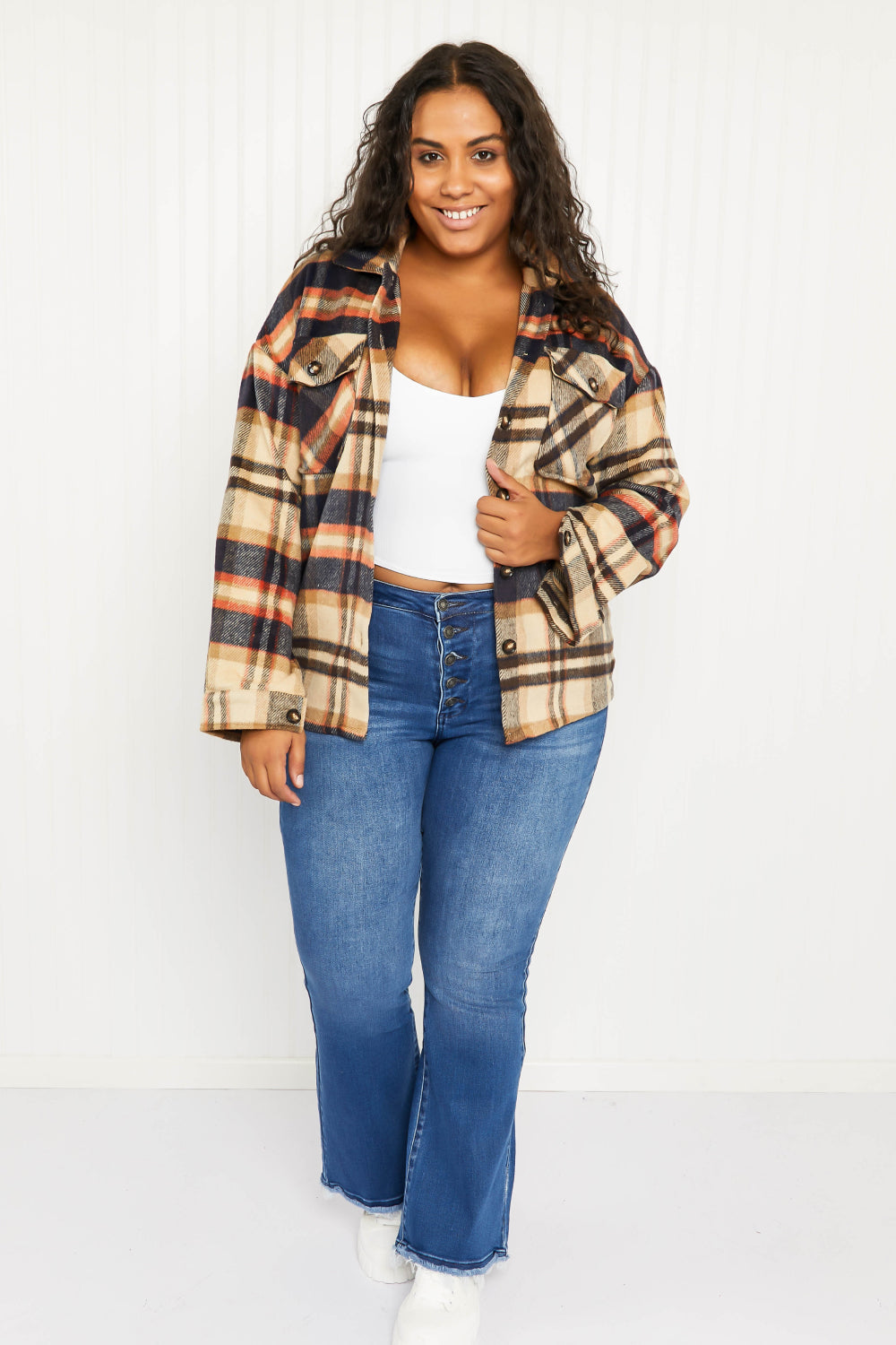 CY Fashion Crushing on Fall Full Size Plaid Shacket -