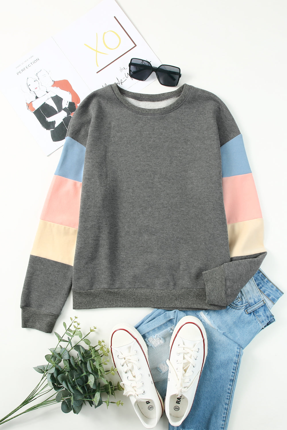 Color Block Ribbed Trim Sweatshirt -