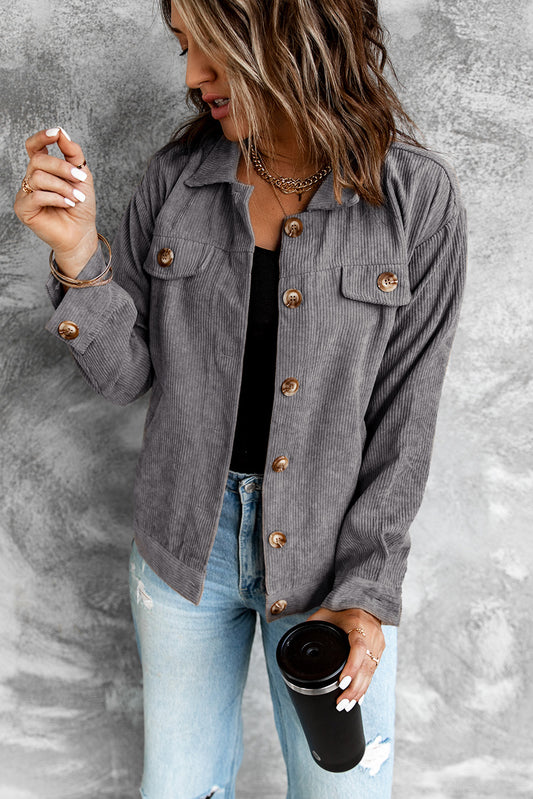 Corduroy Long Sleeve Jacket - Gray / S