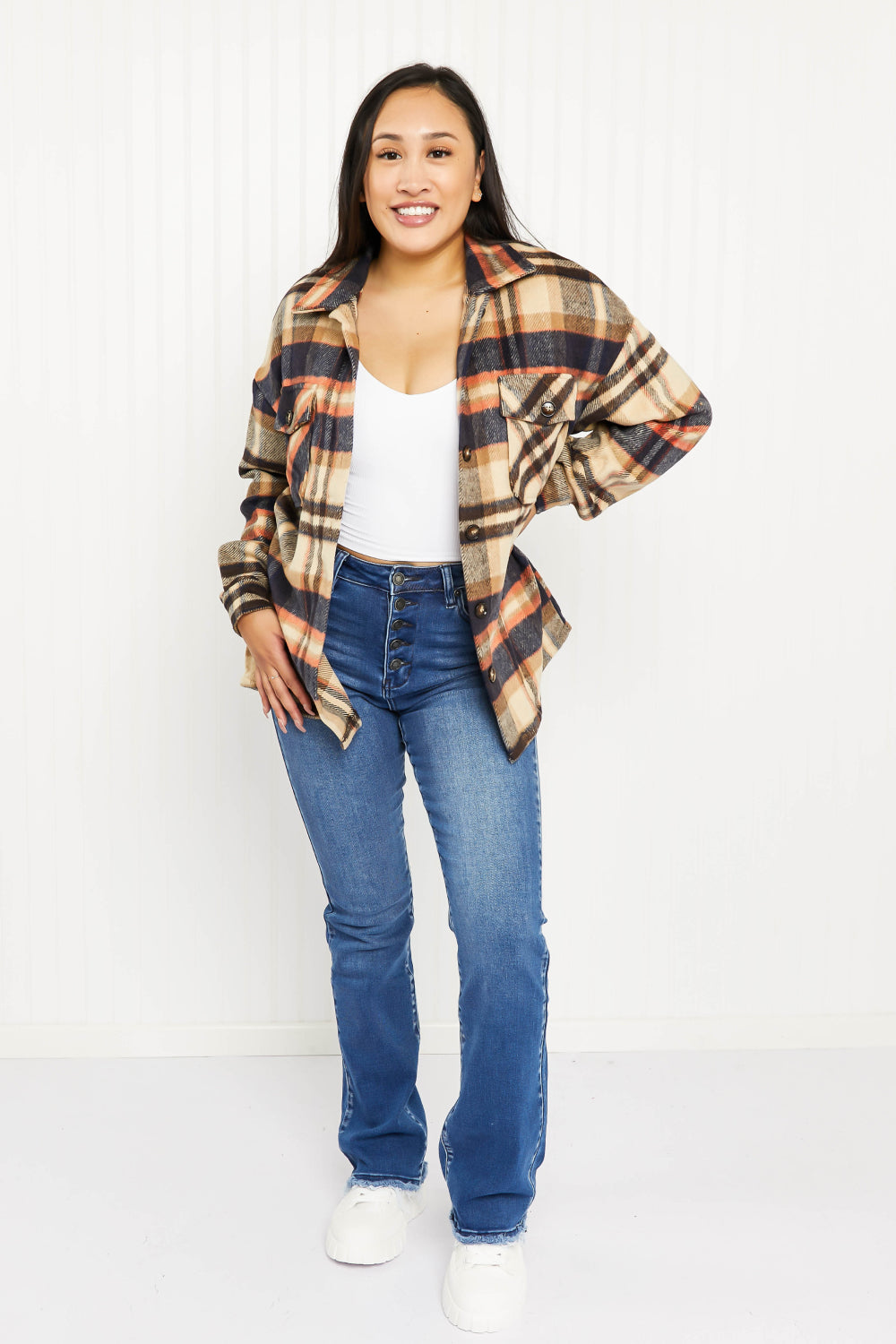 CY Fashion Crushing on Fall Full Size Plaid Shacket -