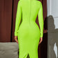 Long Sleeve Back Slit Square Neck Dress -