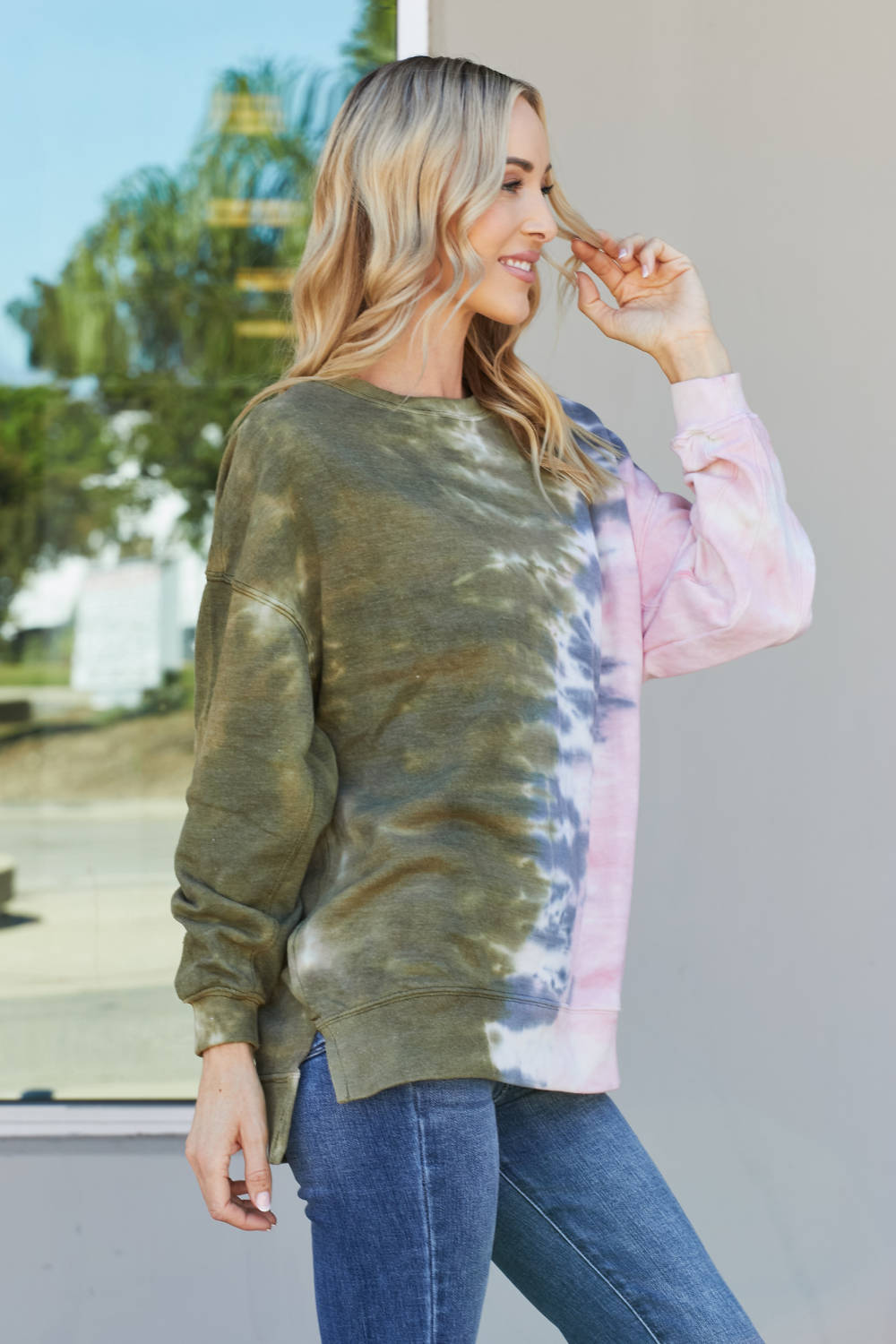 Sew In Love Full Size Tie-Dye Seam Detail Sweatshirt -