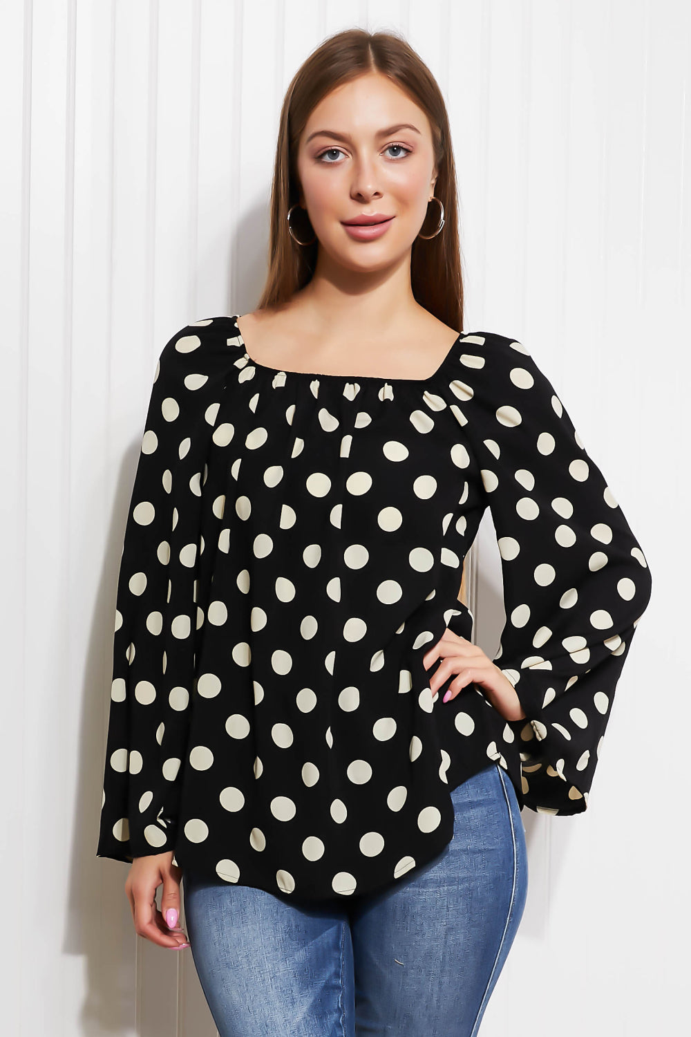 CY Fashion Polka Dot Party Bell Sleeve Blouse -