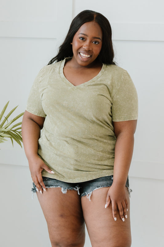 Sew In Love Summer Special Acid Wash Tee - Olive / S