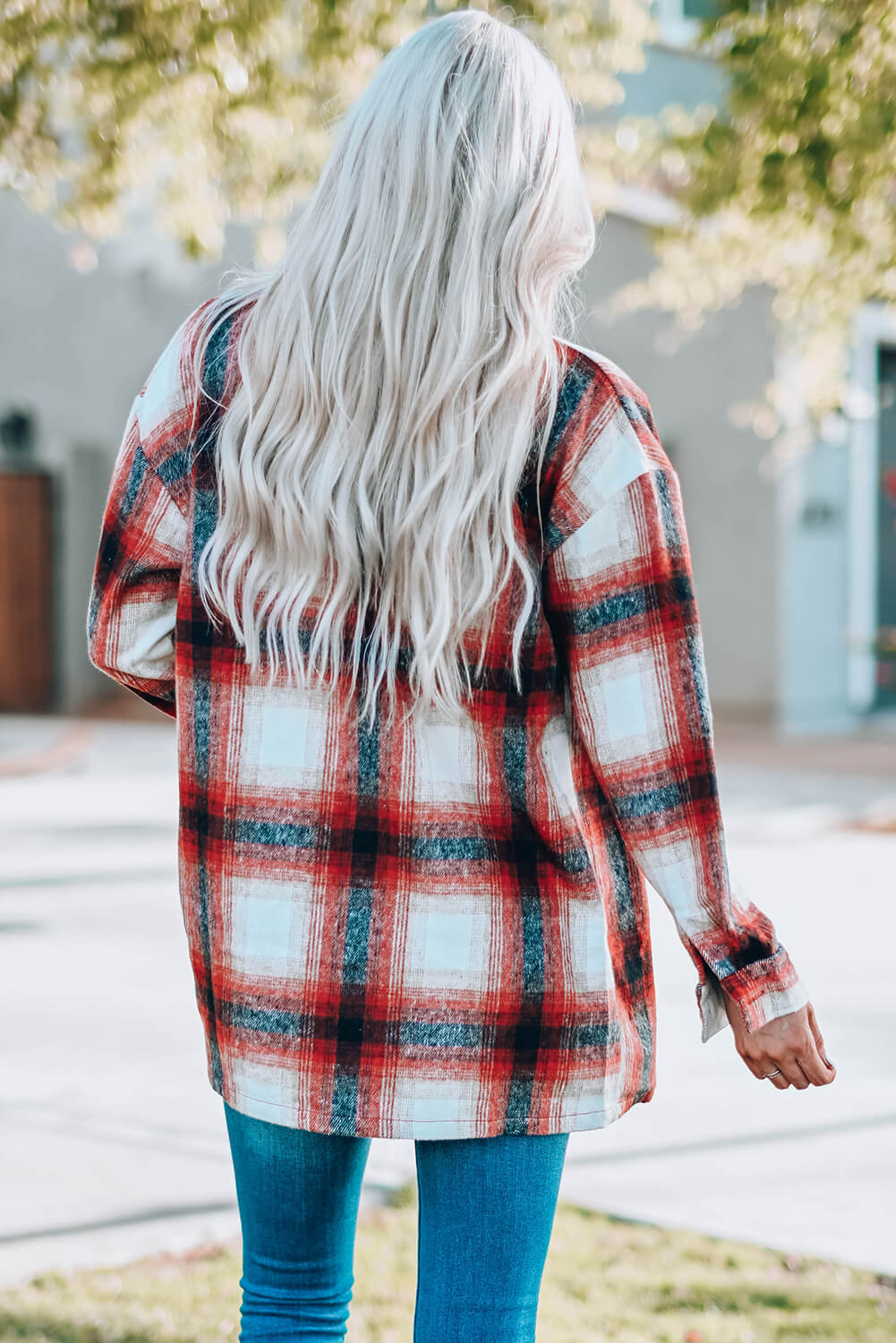 Plaid Button Up Shirt Jacket with Pockets -