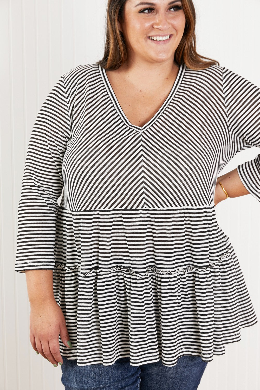 Doe & Rae Full of Love Striped Tiered Top -