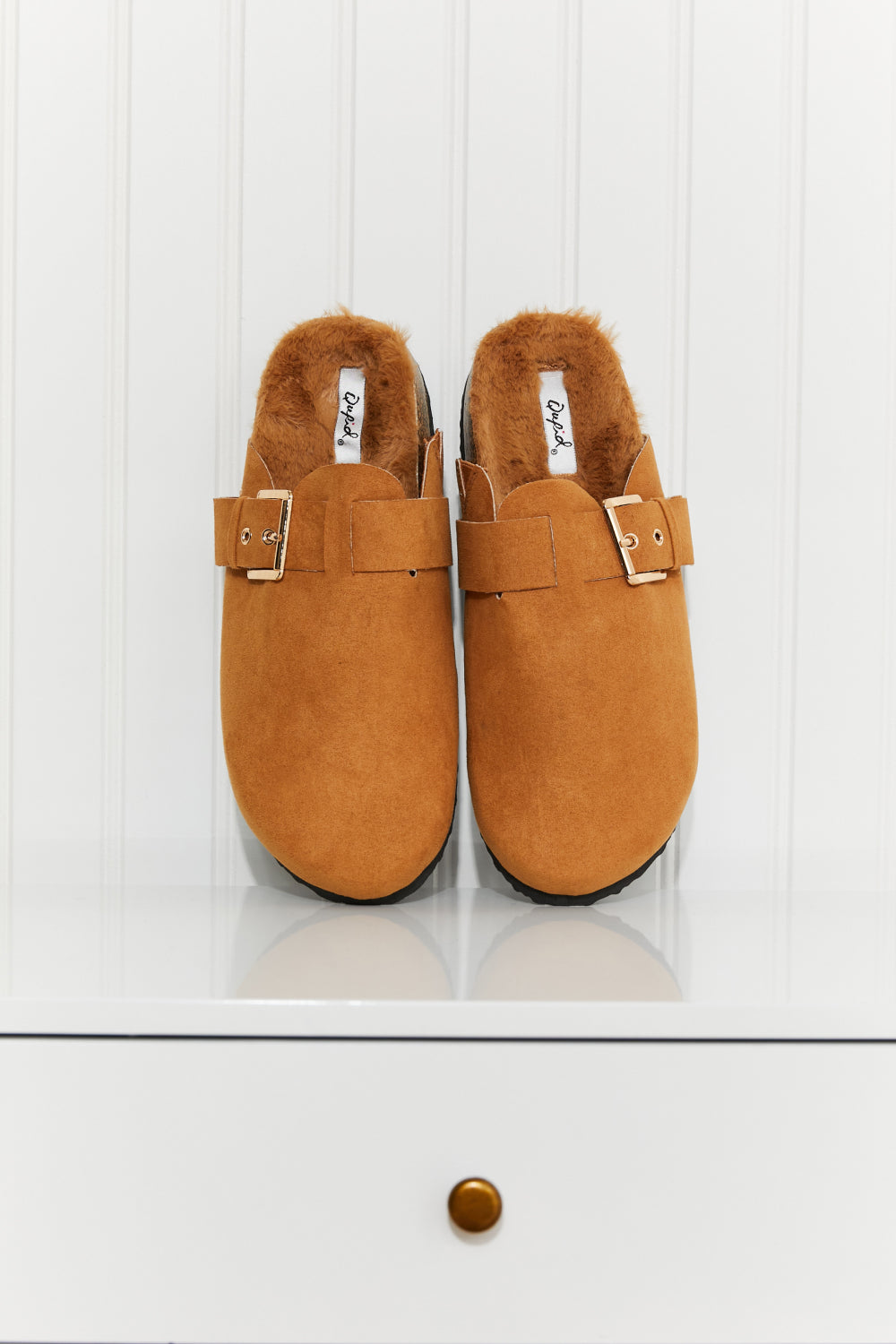 Qupid Sliding Through Life Faux Fur Lined Clog Mules -