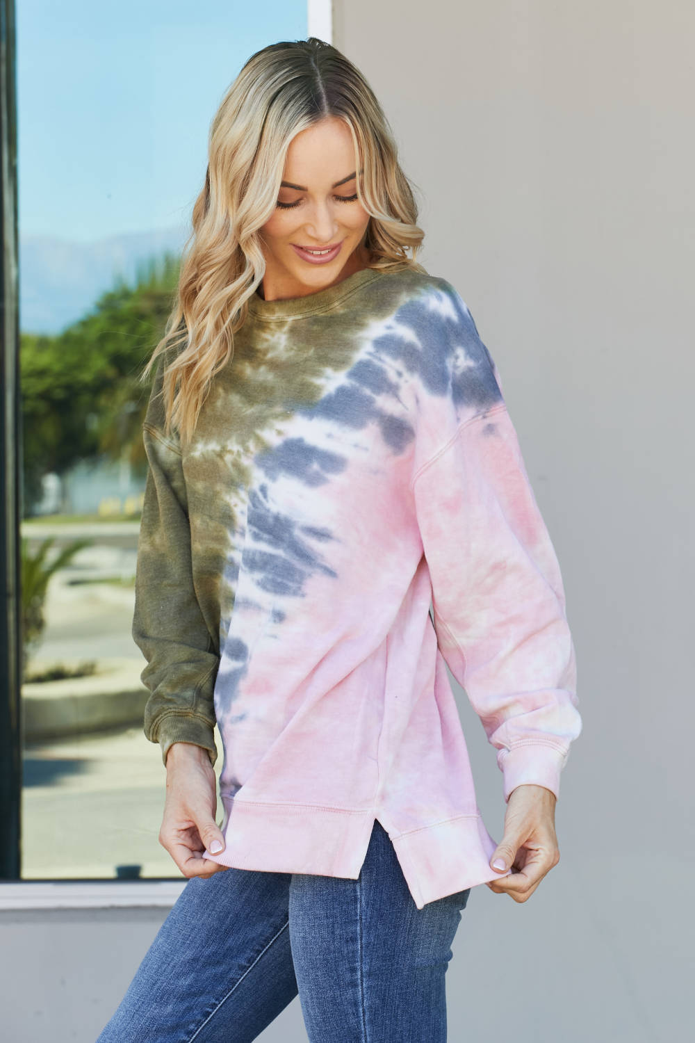 Sew In Love Full Size Tie-Dye Seam Detail Sweatshirt -