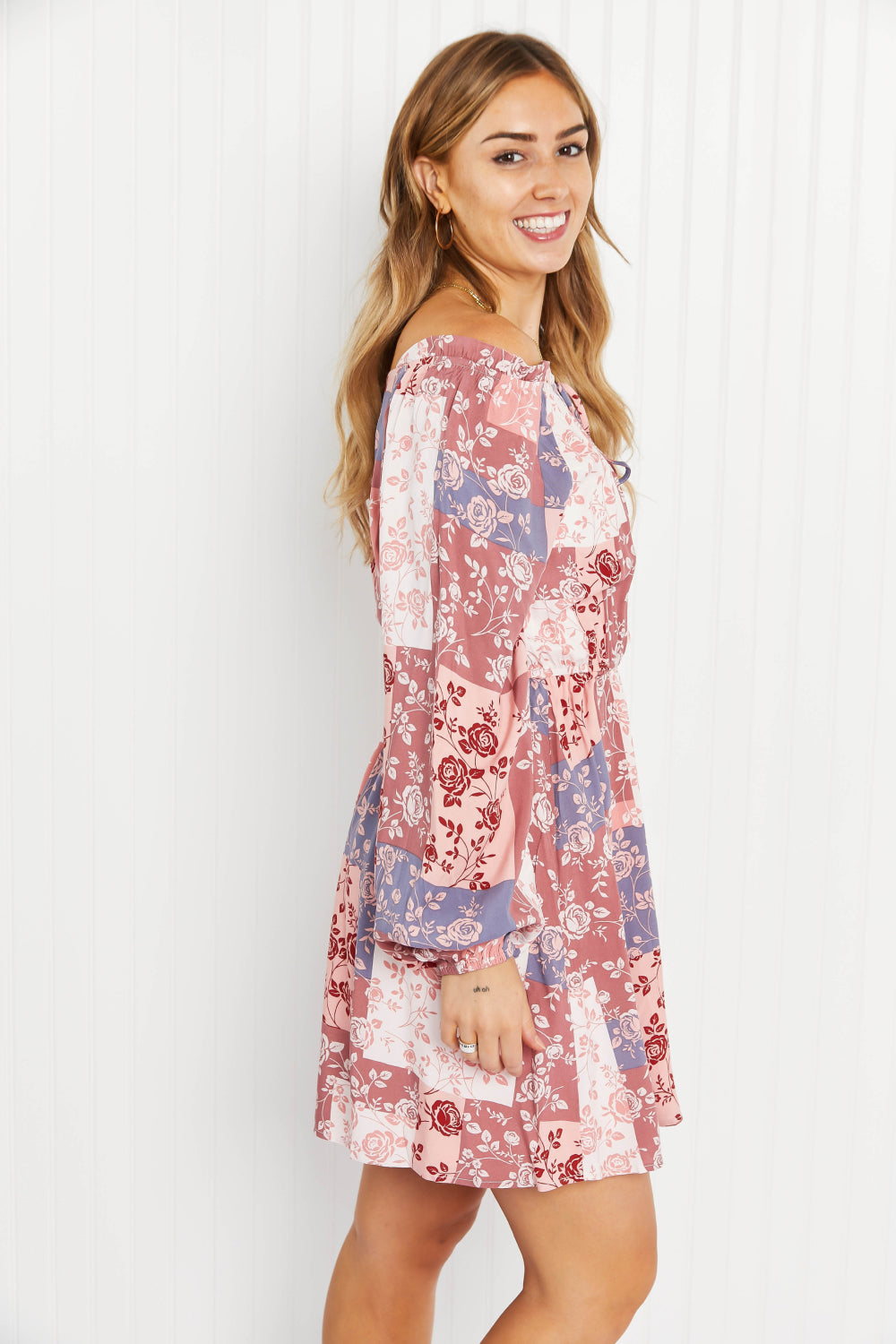 Andree by Unit Patchwork Floral Balloon Sleeve Dress -