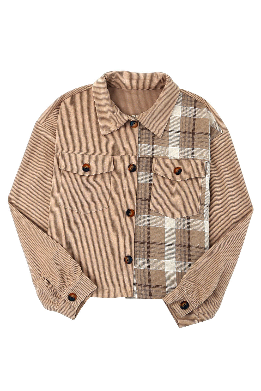 Plaid Corduroy Dropped Shoulder Jacket -