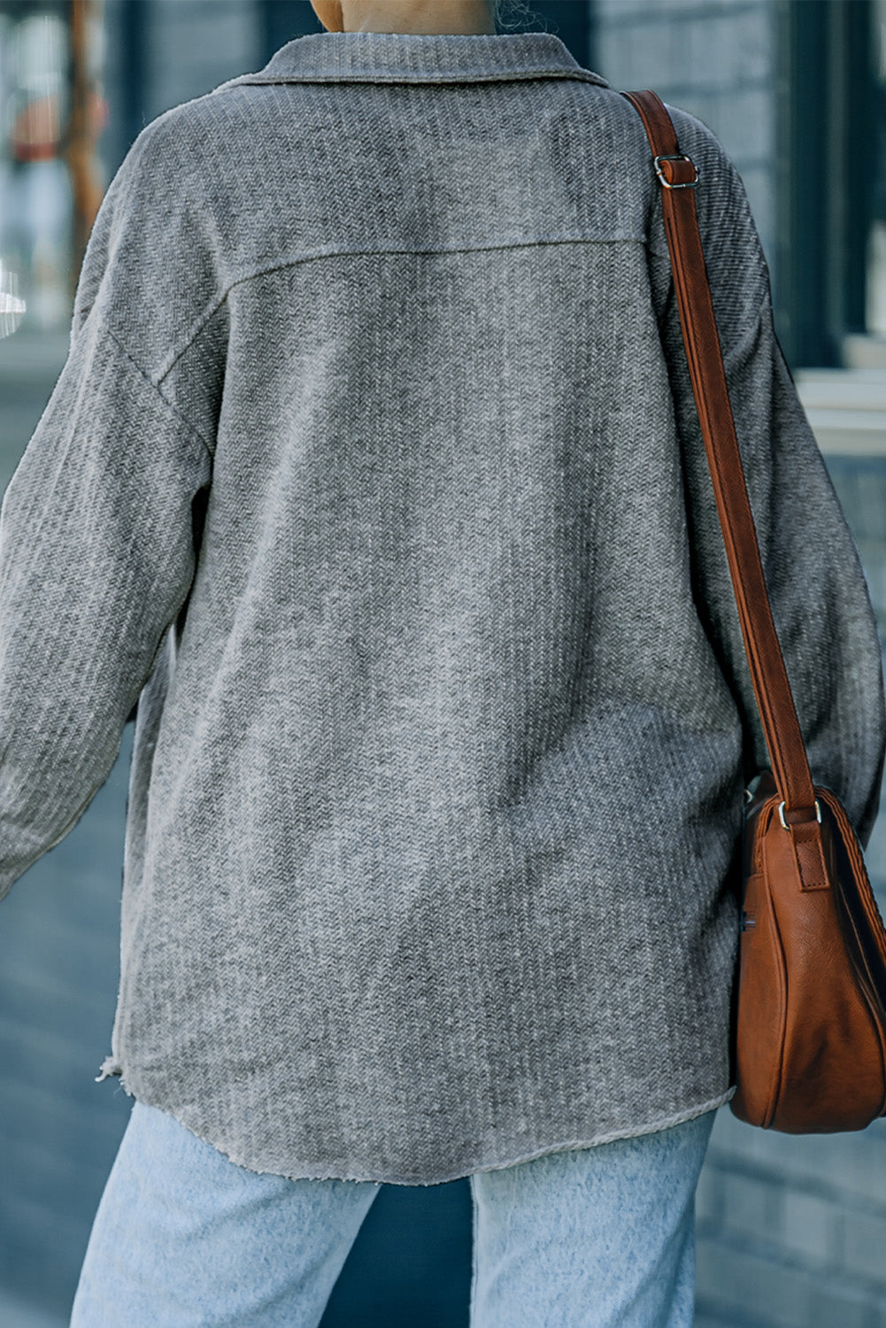 Textured Button Down Shirt Jacket with Pockets -