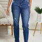 Judy Blue Rainbow Embroidered Cropped Straight Leg Jeans -