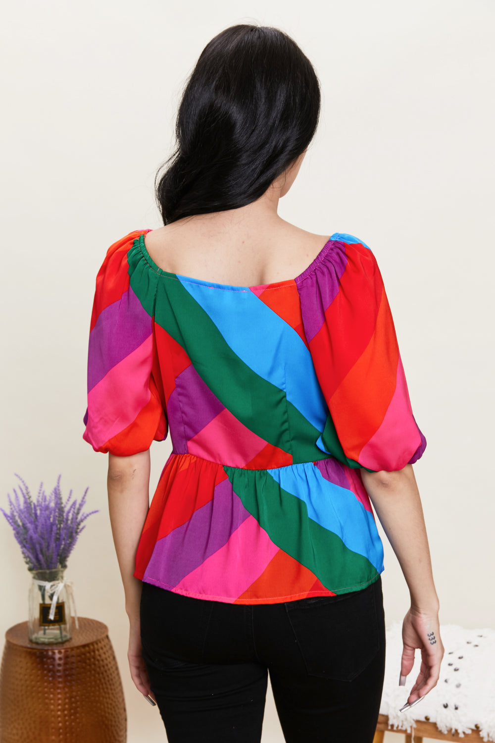 Skies Are Blue Colorful Day Color Block Peplum Top -