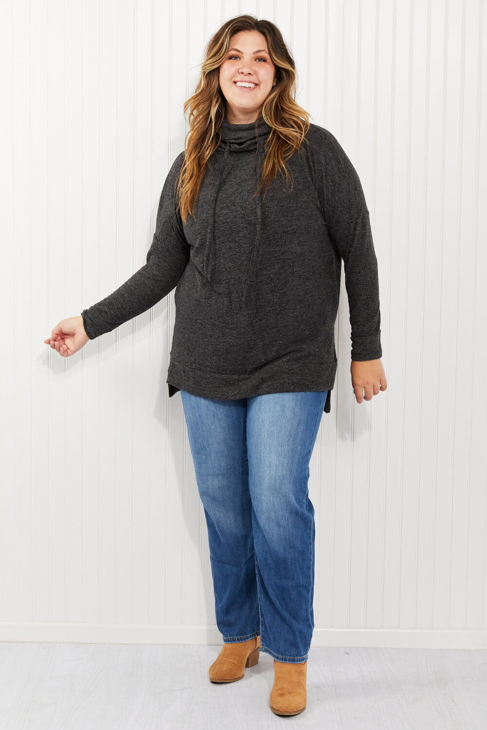 Zenana Full Size Brushed Funnel Neck Sweater -