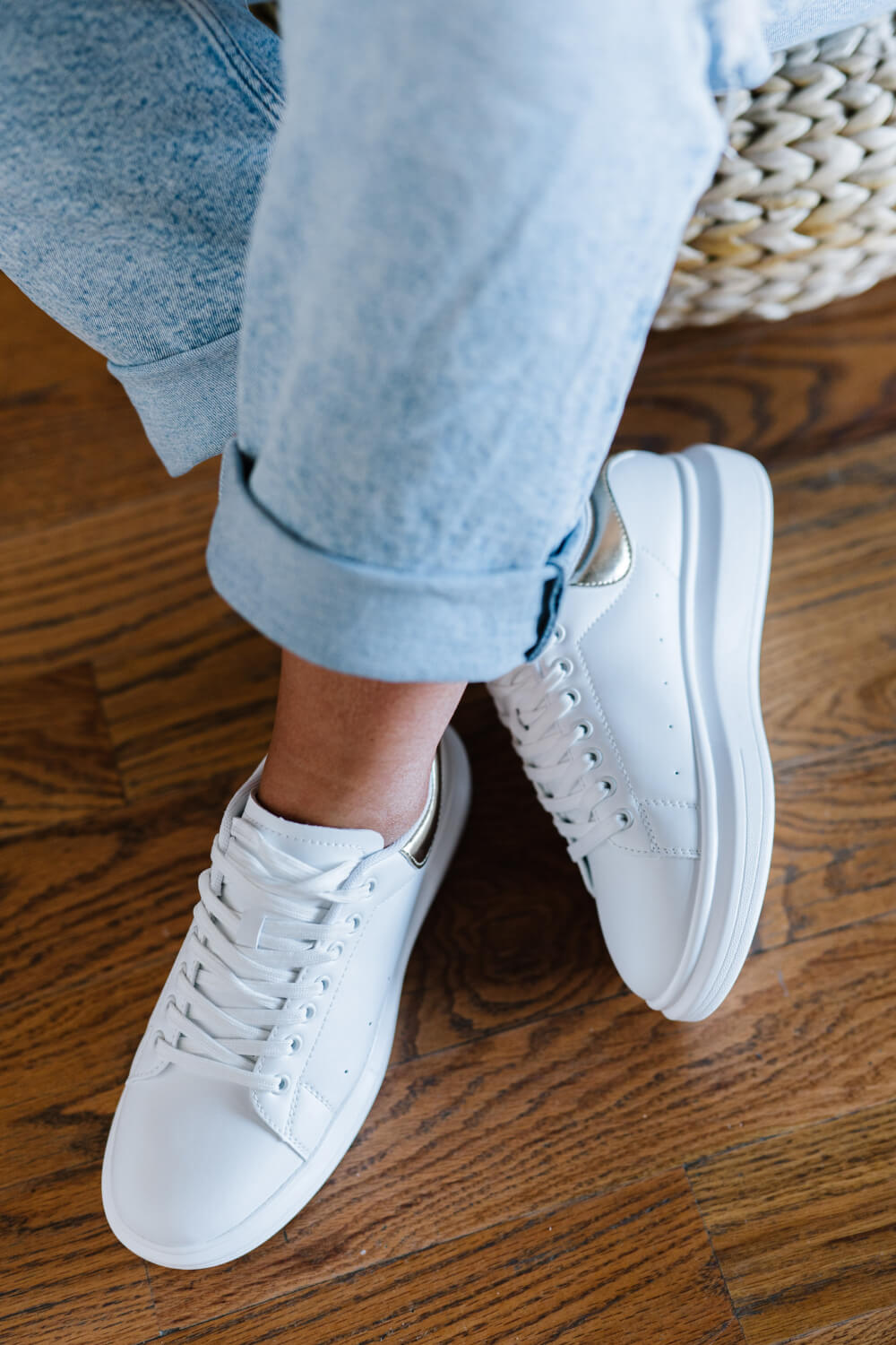 Berness Kicks and Giggles Chunky Sole Sneakers in White and Gold -