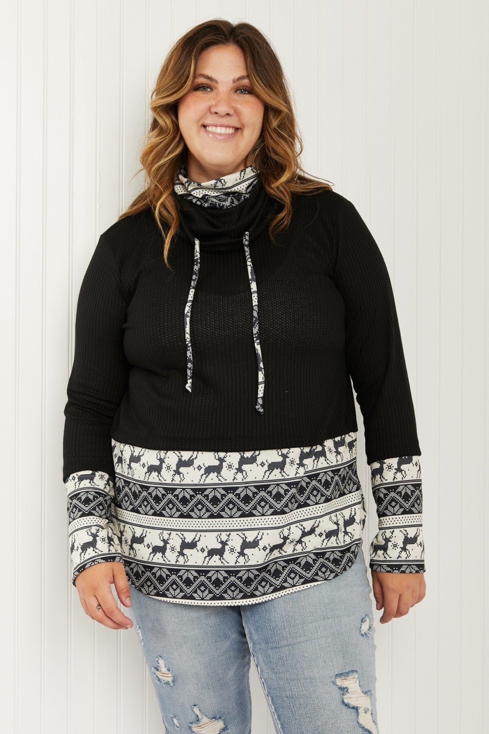 Heimish Sleigh Ride Full Size Waffle Knit Christmas Top -