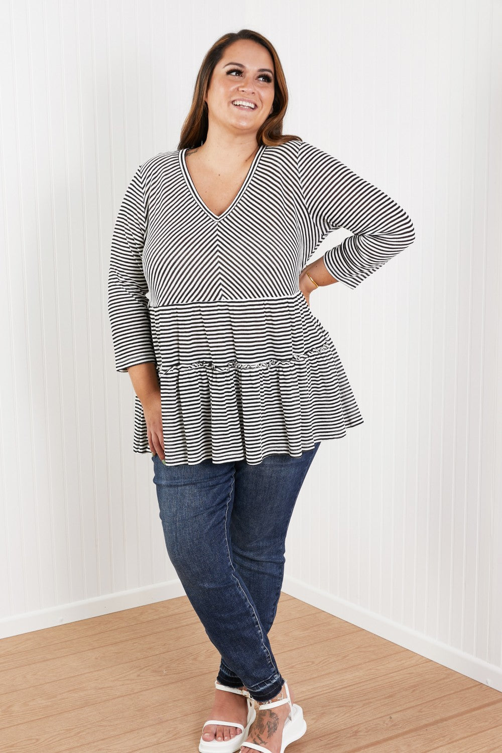 Doe & Rae Full of Love Striped Tiered Top -