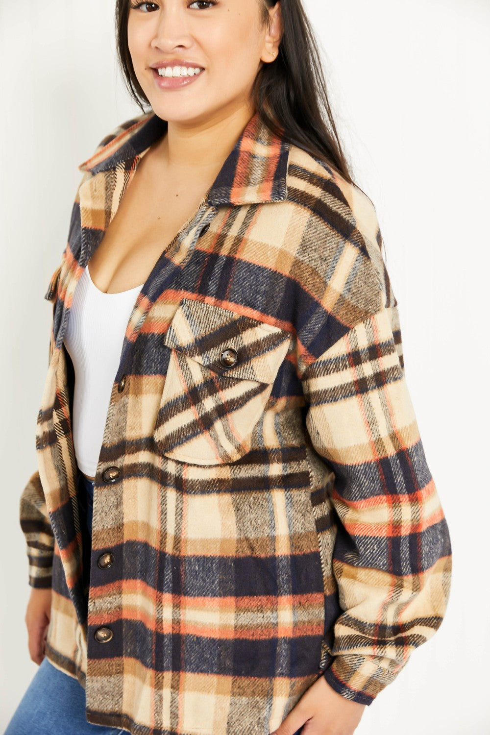 CY Fashion Crushing on Fall Full Size Plaid Shacket -