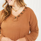 Zenana Apple Dumplings Full Size Brushed Waffle Knit Henley in Deep Camel -