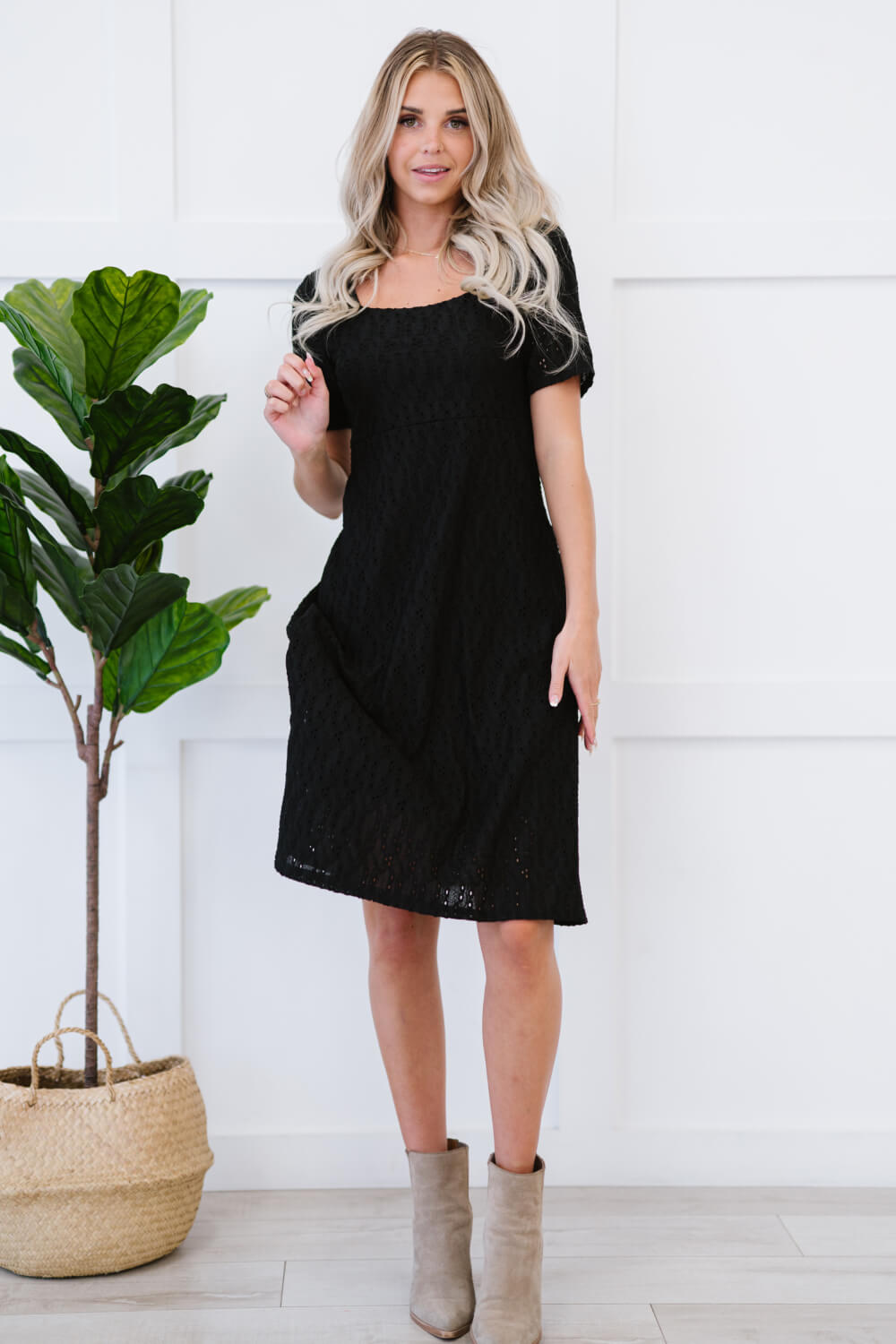 P & Rose Full Size Majestically Yours Eyelet Square Neck Dress -