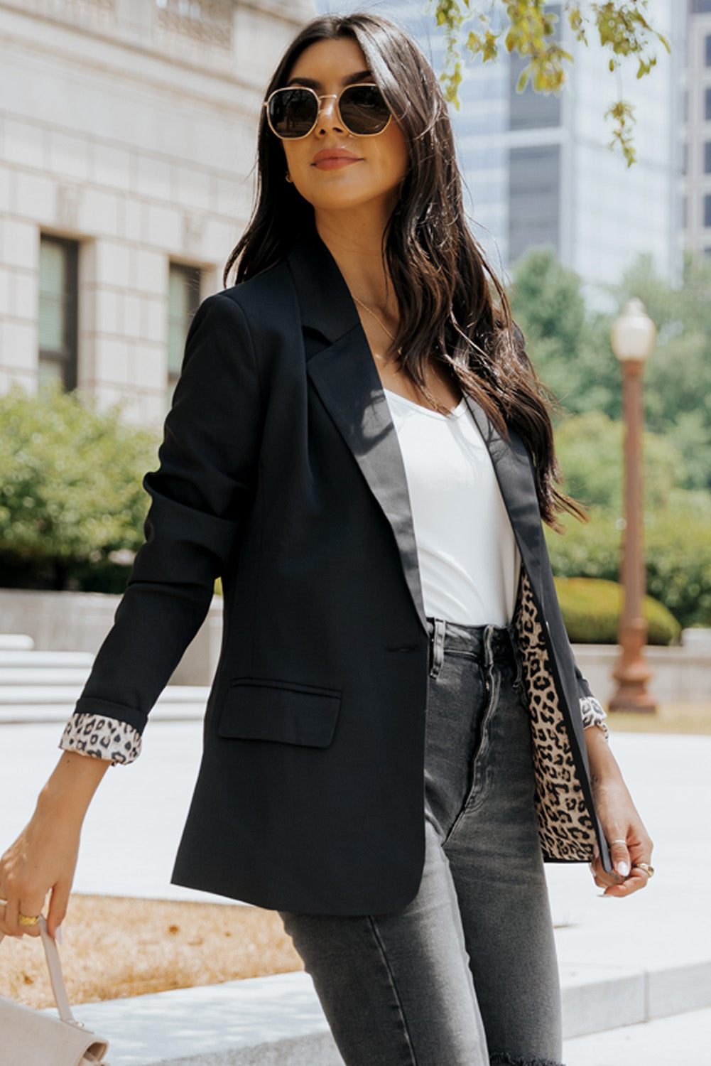 Leopard Lining One-Button Blazer -