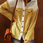 Color Block Button Front Corduroy Shirt Jacket -