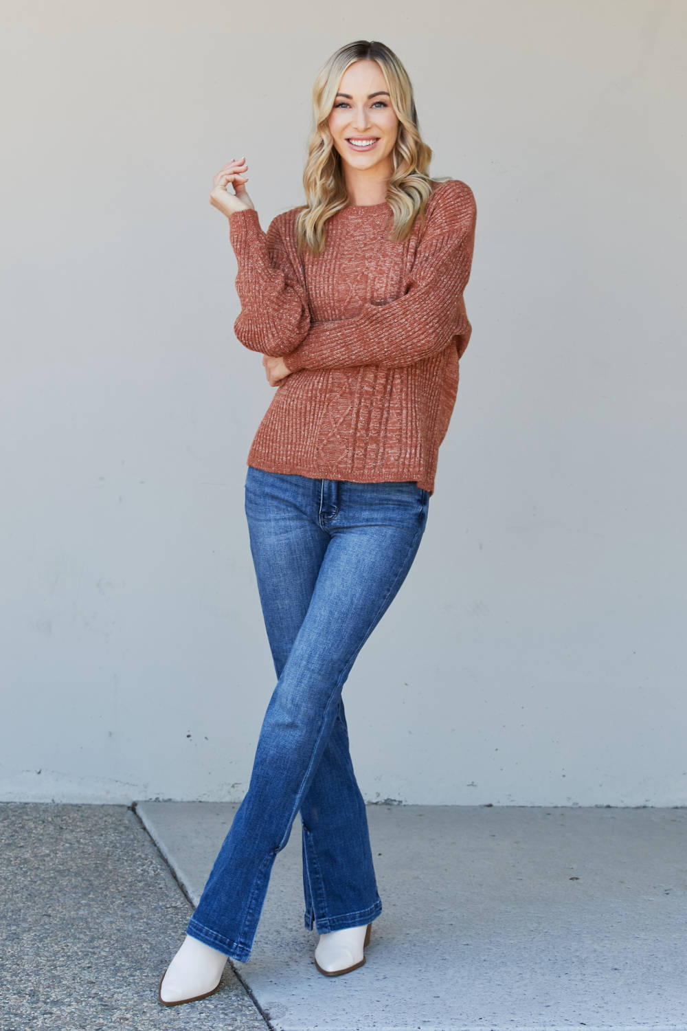 Sew In Love Full Size Mixed Knit Dropped Shoulder Sweater -