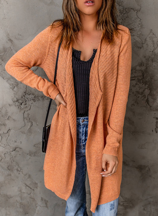 Ribbed Open Front Cardigan - Orange / S